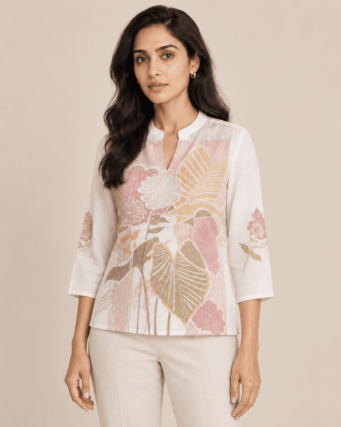 IVORY PRINTED LINEN TOP