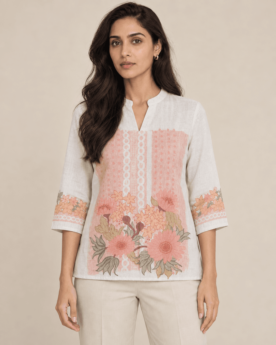 IVORY PRINTED LINEN TOP